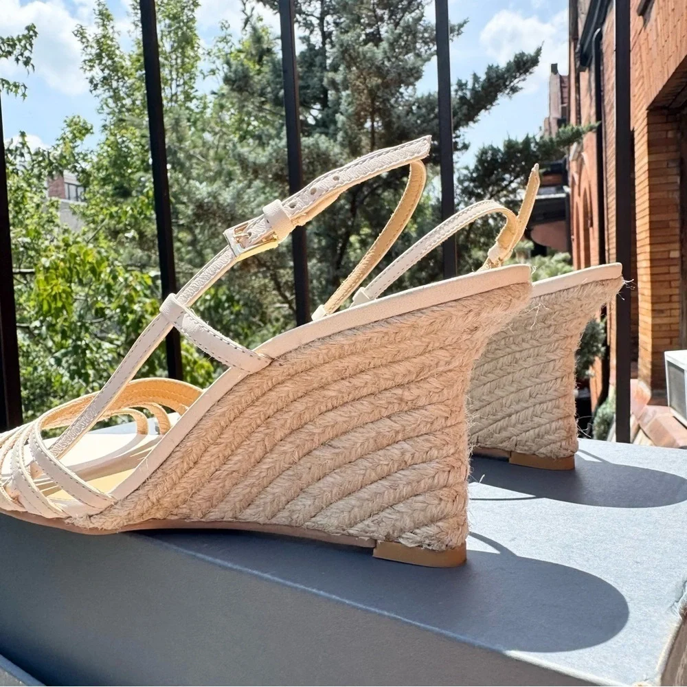 New Reformation Ava Wedge Espadrille Slingback Sandals Cream 9.5